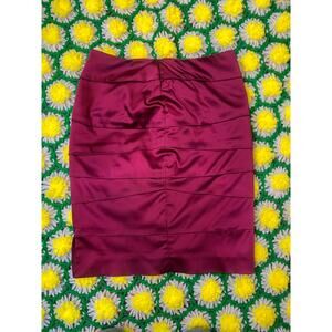 White House Black Market Maroon Satin Ruffled Pencil Skirt